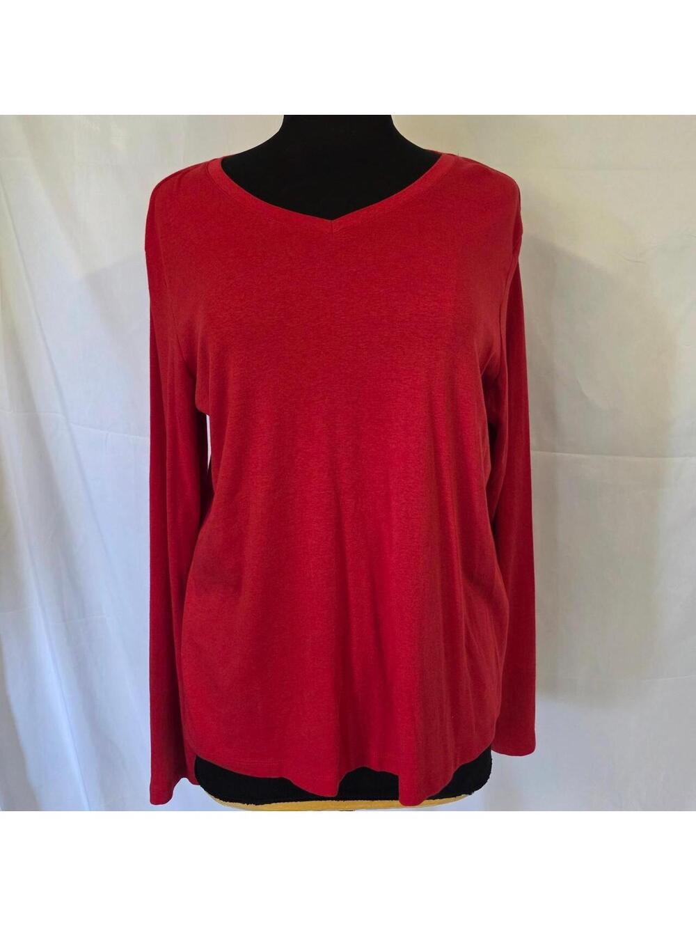 Eddie Bauer Red Long Sleeve V-Neck Top Size XL